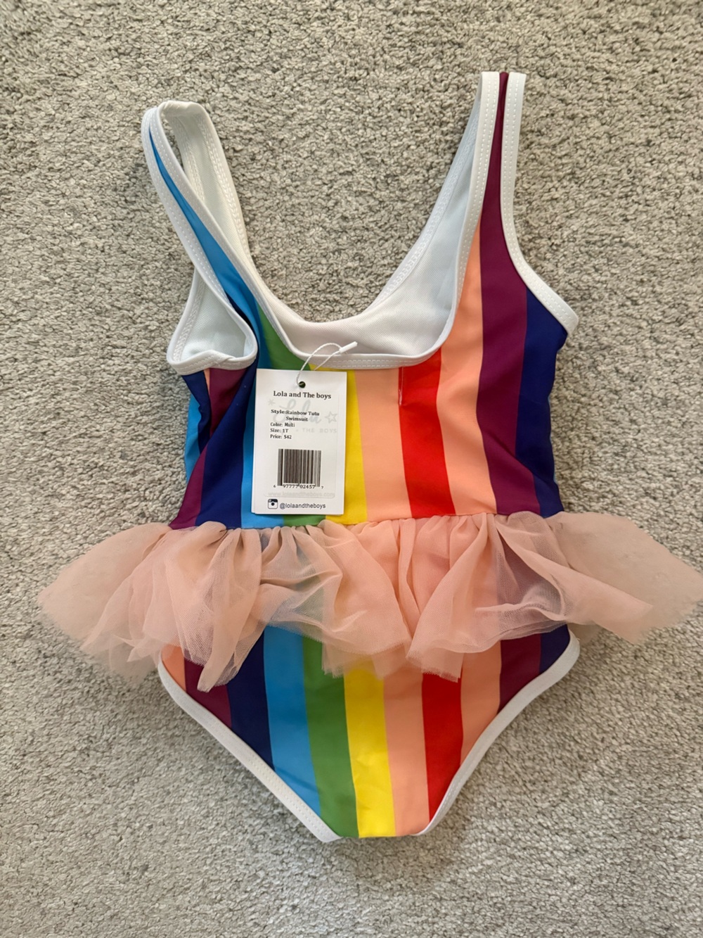 Lola + The Boys Rainbow Stripe One-Piece Swimsuit with tutu size 1